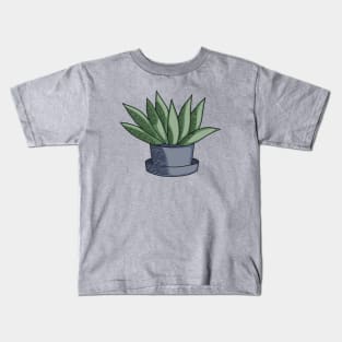 Green Aloe Succulent Cactus in Blue Pot Hand Drawn Line Art Kids T-Shirt